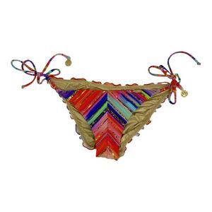 Luli Fama Bellamar Wavy Ruched Back Side Tie Bikini Bottom Size Large Pink Gold